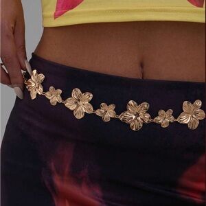 Floral Gold Belt on Black Skirt R272